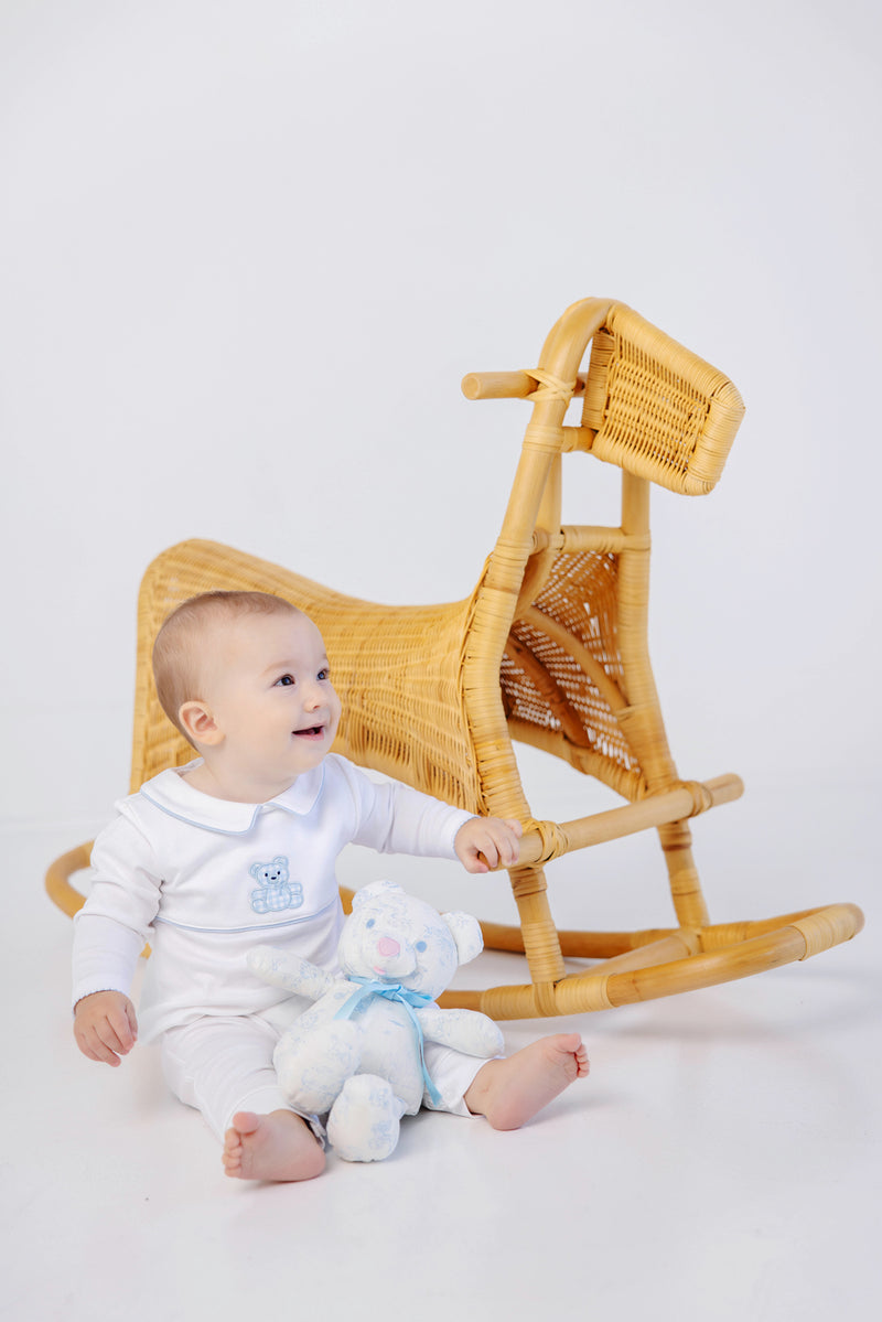 Robbins Romper - Worth Avenue White with Buckhead Blue & Bear