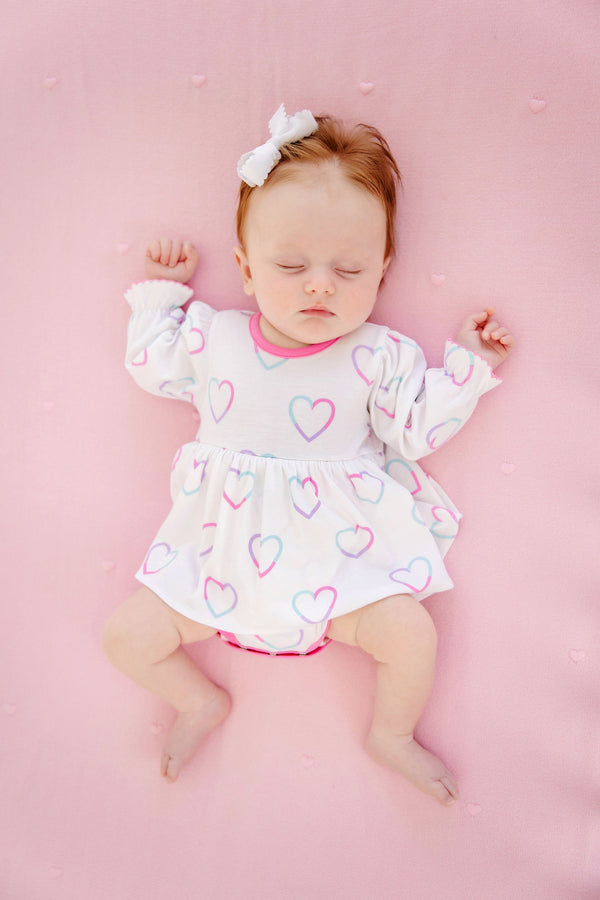 Long Sleeve Daisy Diaper Cover Dress - Have a Little Heart with Winter Park Pink