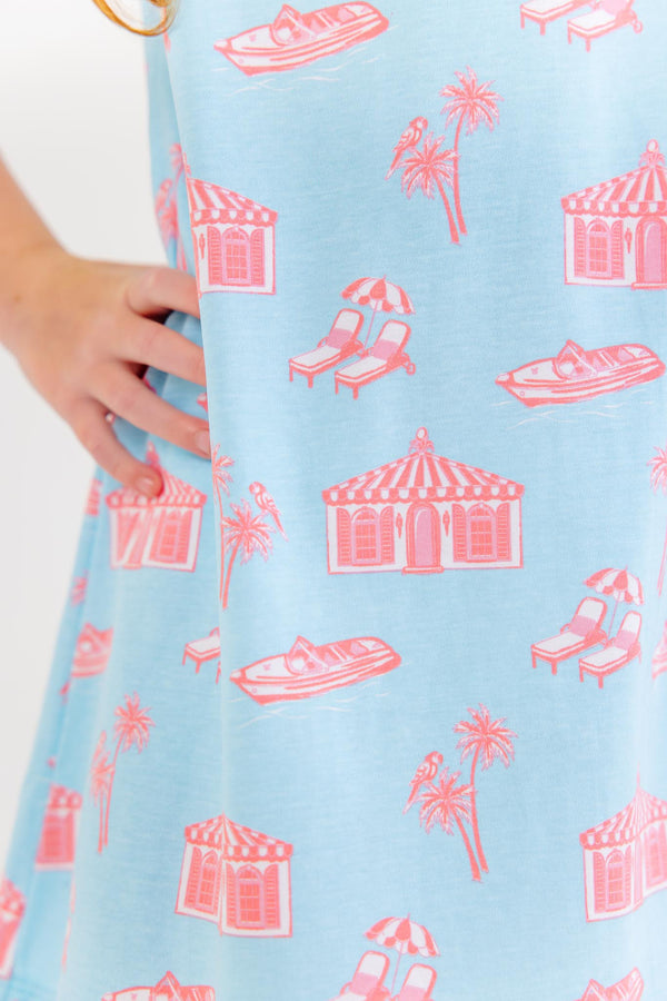 Angel Sleeve Polly Play Dress - Parrot Cay Canopy with Sandpearl Pink