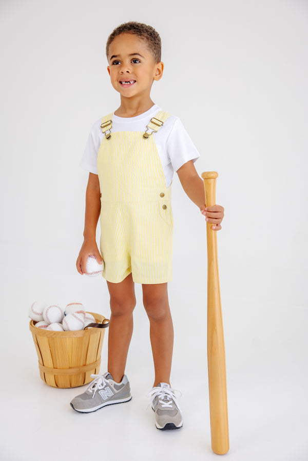 Chapman Choo Choo Overalls - Lake Worth Yellow Stripe with Worth Avenue White Stork