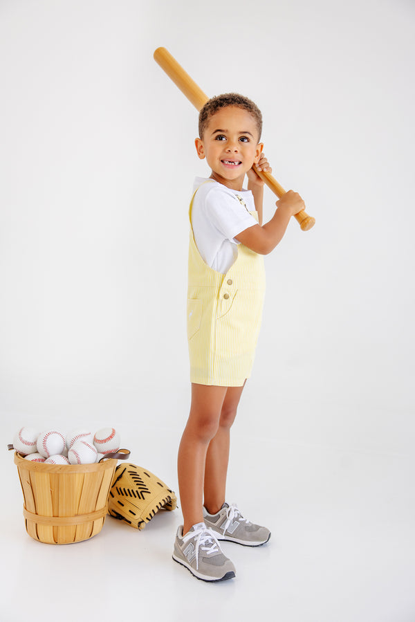 Chapman Choo Choo Overalls - Lake Worth Yellow Stripe with Worth Avenue White Stork