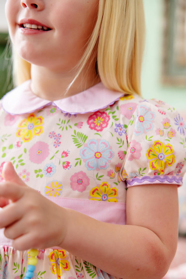 Cindy Lou Sash Dress - Boca Grande Begonia with Hamptons Hot Pink Pique Stripe