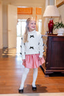 Isabelle's Sweater - Palmetto Pearl with Newport Night Velveteen Bows