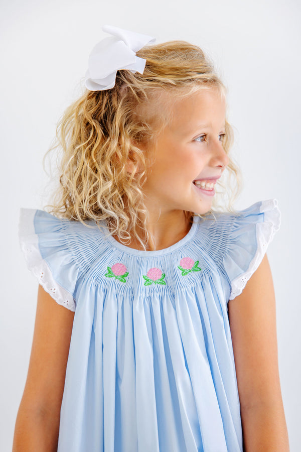 Angel Sleeve Sandy Smocked Dress - Buckhead Blue with Hydrangea Smocking