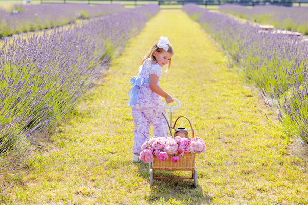 Sleeveless Rebecca Romper - Lavender and Lambs with Beale Street Blue