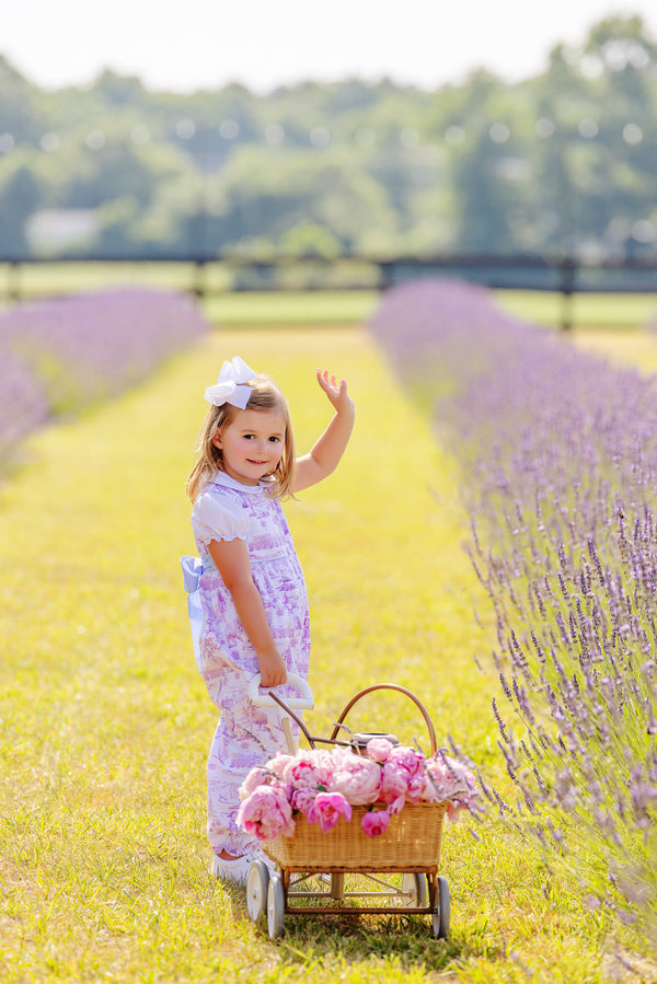 Sleeveless Rebecca Romper - Lavender and Lambs with Beale Street Blue