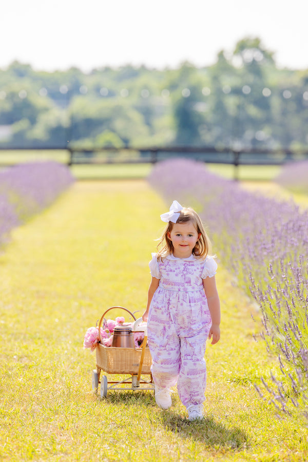 Sleeveless Rebecca Romper - Lavender and Lambs with Beale Street Blue