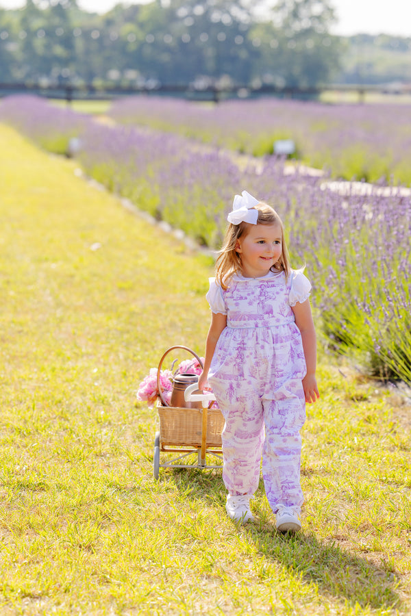 Sleeveless Rebecca Romper - Lavender and Lambs with Beale Street Blue