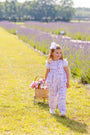 Sleeveless Rebecca Romper - Lavender and Lambs with Beale Street Blue