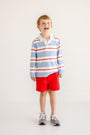 Rollins Rugby Shirt - Barrington Blue, Richmond Red, & Palmetto Pearl Stripe with Multicolor Stork