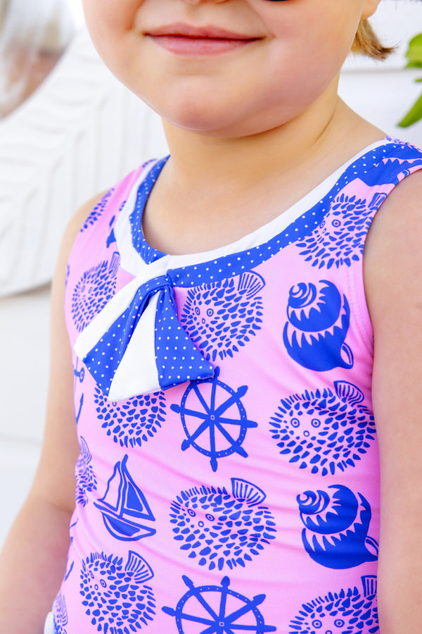 Bridgehampton Bathing Suit - Wilmington Waters with Rockefeller Royal Micro Dot