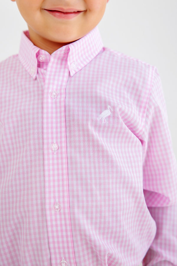 Dean's List Dress Shirt - Pink Greenbrier Gingham with Worth Avenue White Stork