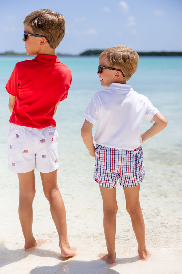 Sheffield Shorts - Pierce Mill Plaid Seersucker with Nantucket Navy Stork
