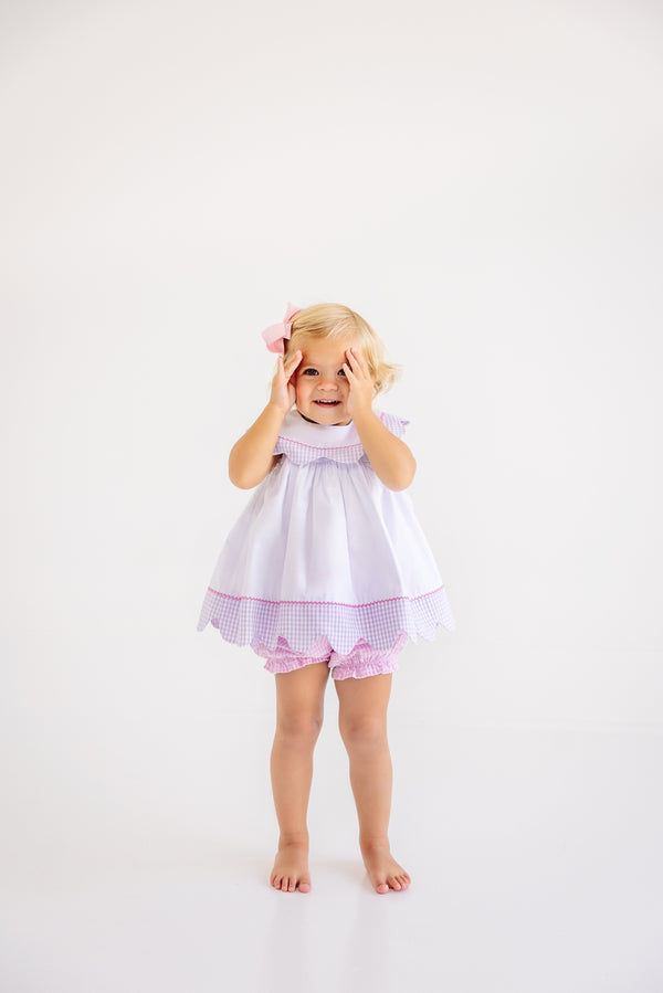 Sydney Scallop Set - Pink Greenbrier Gingham & Lauderdale Lavender Gingham with Worth Avenue White