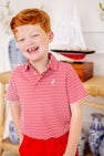 Prim & Proper Polo & Onesie - Sumner County Stripe (Richmond Red) with Beale Street Blue Stork