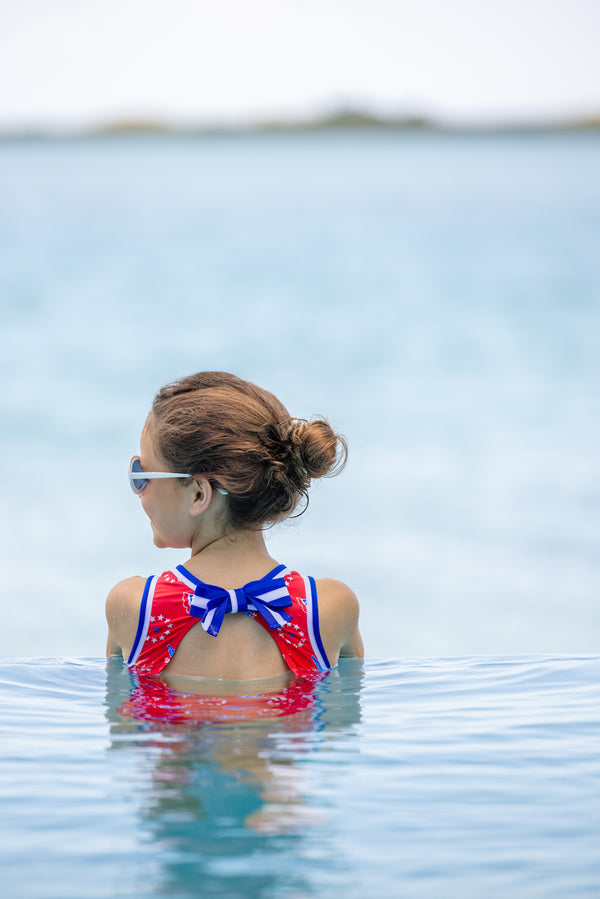 Samantha Swimsuit - Star Spangled Swag with Rockefeller Royal & Worth Avenue White