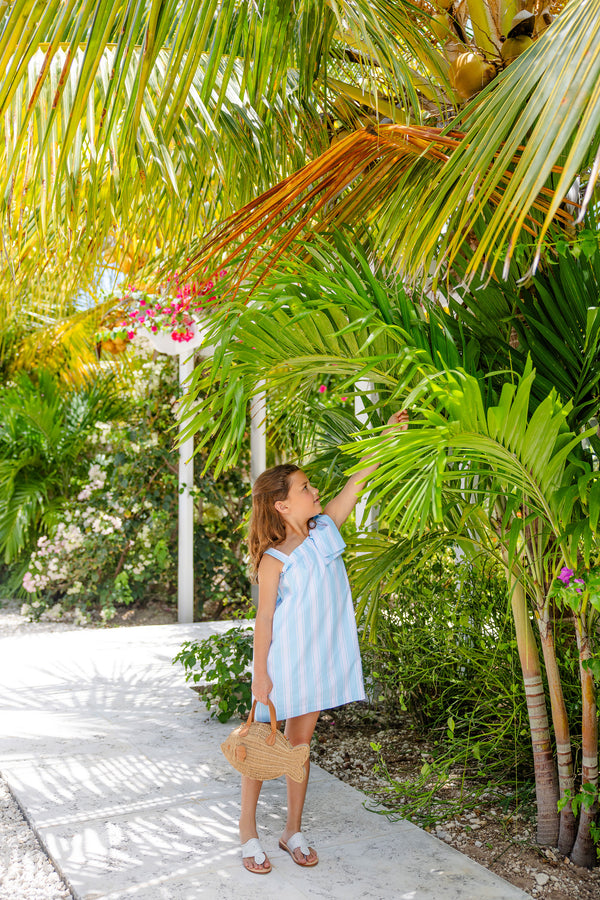 Maebelle Bow Dress - Belhaven Blue Ticking Stripe