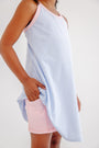 Prepletic™ Little Miss Tennis Dress - Beale Street Blue Seersucker with Palm Beach Pink