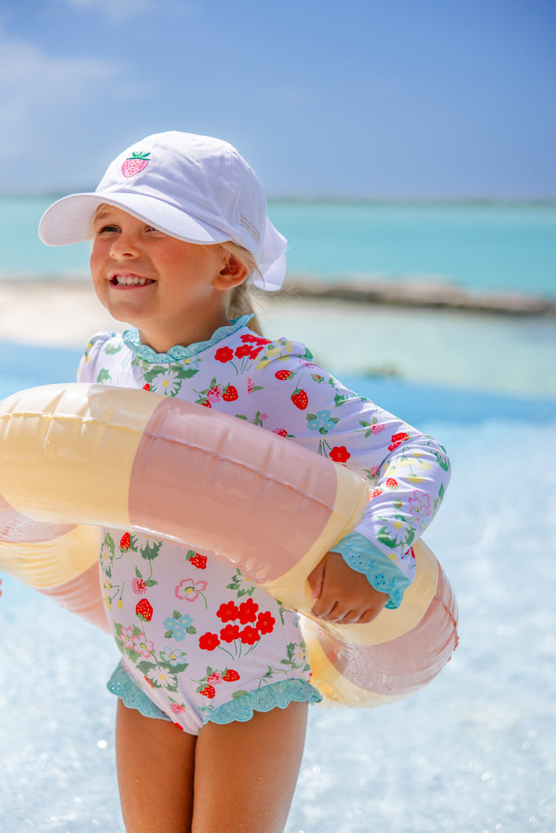 Covington Cap - Worth Avenue White with Strawberry Applique