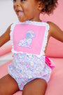 Sally Sunsuit - Briar Patch Petals with Hamptons Hot Pink & Dog Applique