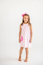 Lizzie's Luxe Leisure Dress - Bridgetown Harbour Hand Block with Winter Park Pink