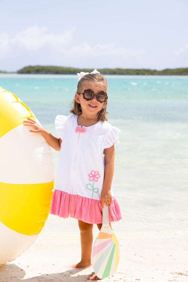 Camille Cover Up - Worth Avenue White with Hamptons Hot Pink & Flower Applique