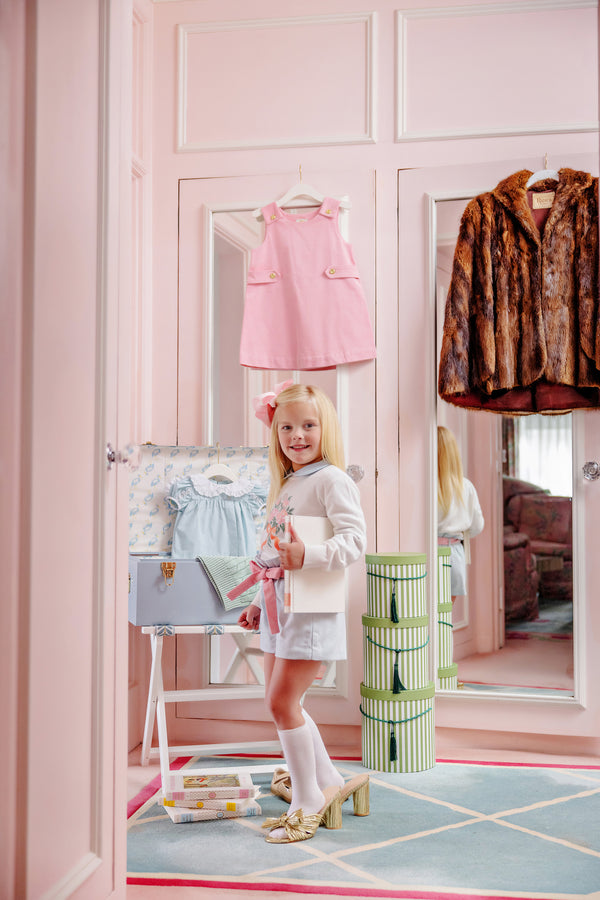 Maddie Bea Bag Shorts - Old Greenwich Green Herringbone with Sandpearl Pink