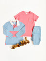 Rollins Rugby Shirt - Barrington Blue, Worth Avenue White, & Nantucket Red with Nantucket Red Stork