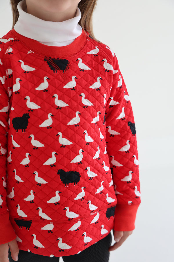Cassidy Comfy Crewneck (Quilted) - Baa Baa Black Sheep with Richmond Red