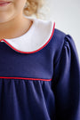 Long Sleeve Maerin Fitz Frock - Nantucket Navy with Worth Avenue White & Richmond Red Bow Applique