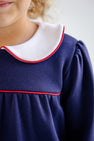 Long Sleeve Maerin Fitz Frock - Nantucket Navy with Worth Avenue White & Richmond Red Bow Applique