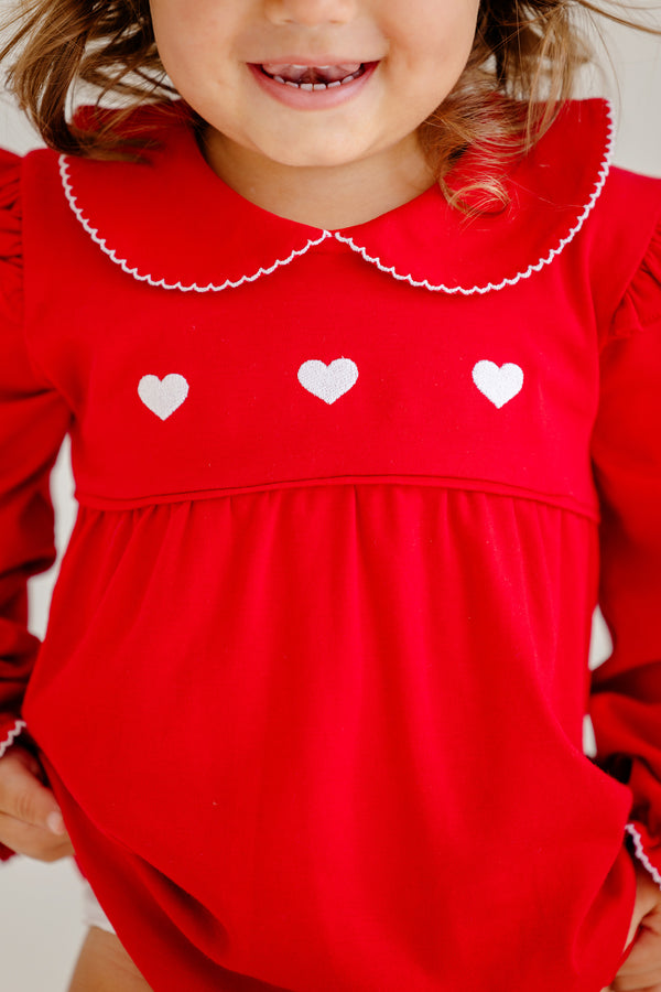 Long Sleeve Biltmore Bubble - Richmond Red with Worth Avenue White & Heart Embroidery