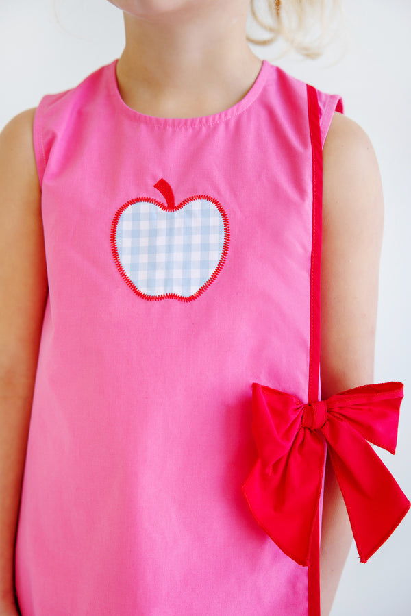 Wilma Faux Wrap Dress - Romany Rose with Richmond Red & Apple Applique