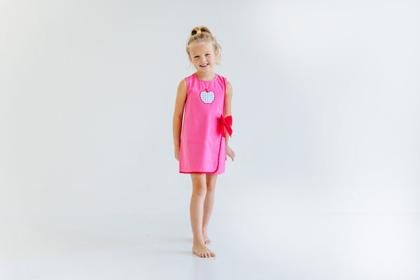 Wilma Faux Wrap Dress - Romany Rose with Richmond Red & Apple Applique