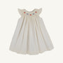 Angel Sleeve Sandy Smocked Dress - Palmetto Pearl with Pumpkin and Bow Smocking