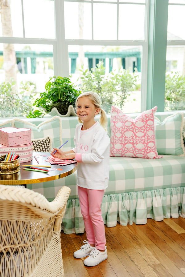 Cassidy Comfy Crewneck - Worth Avenue White with Palm Beach Pink & Hamptons Hot Pink XOXO Applique