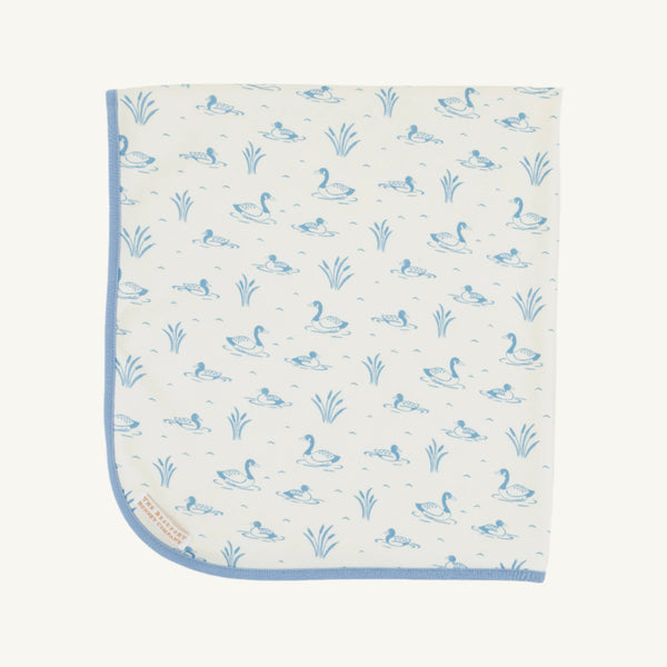 Baby Buggy Blanket - Quack Quack Honk (Palmetto Pearl) with Barrington Blue