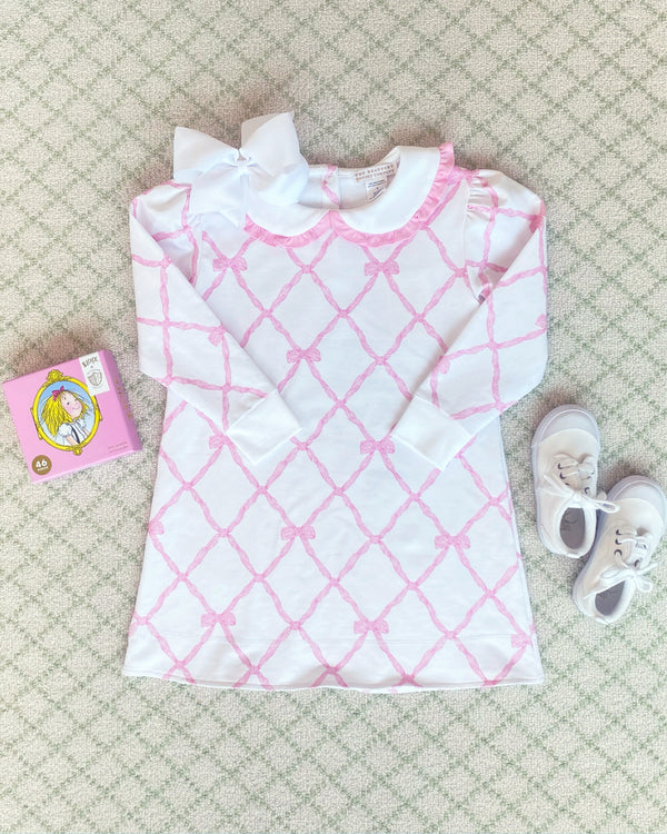 Maude's Ruffle Cassidy Crewneck Dress - Belle Meade Bow with Pier Party Pink