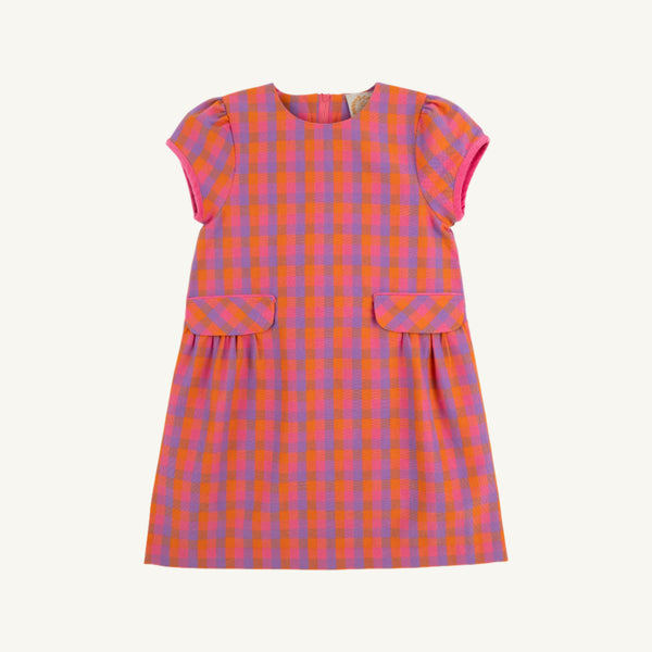 Betts Bow Dress - Autumn Punch Plaid with Romany Rose Corduroy