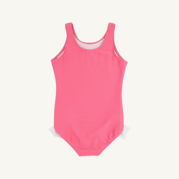 Bradenton Beach Bathing Suit (Ribbed) - Romany Rose with Worth Avenue White Bows