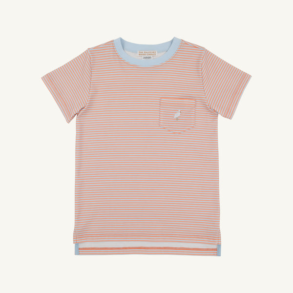 Carter Crewneck - Seashore Sherbet & Buckhead Blue Stripe with Multicolor Stork