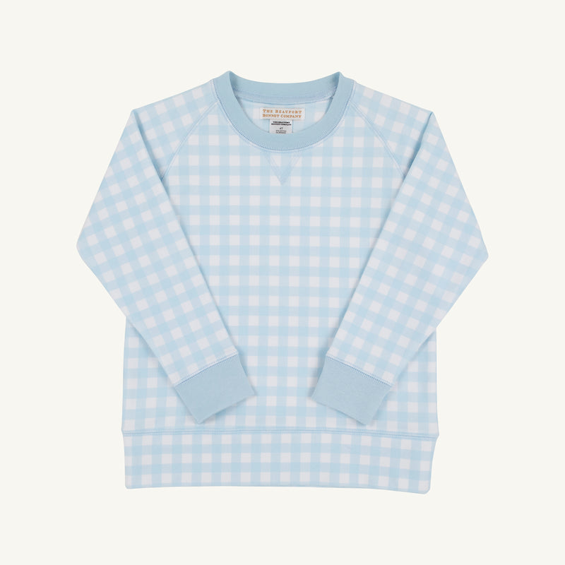 Cassidy Comfy Crewneck - Buckhead Blue Gingham with Buckhead Blue