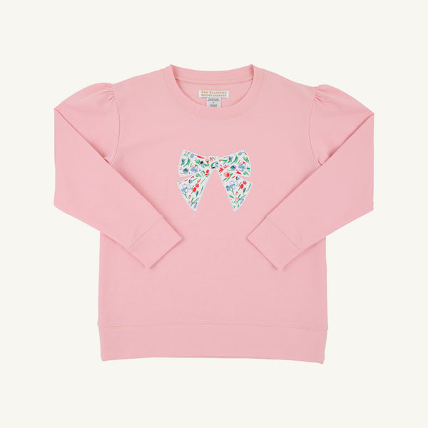 Puff Sleeve Cassidy Comfy Crewneck - Sandpearl Pink with Fair Street Floral Bow