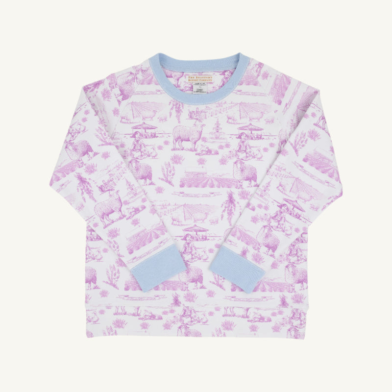Cassidy Comfy Crewneck - Lavender and Lambs with Worth Avenue White & Beale Street Blue
