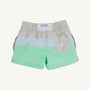 Country Club Colorblock Trunks - Sandy Springs Stone, Buckhead Blue, & Grace Bay Green with Worth Avenue White Stork