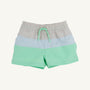 Country Club Colorblock Trunks - Sandy Springs Stone, Buckhead Blue, & Grace Bay Green with Worth Avenue White Stork