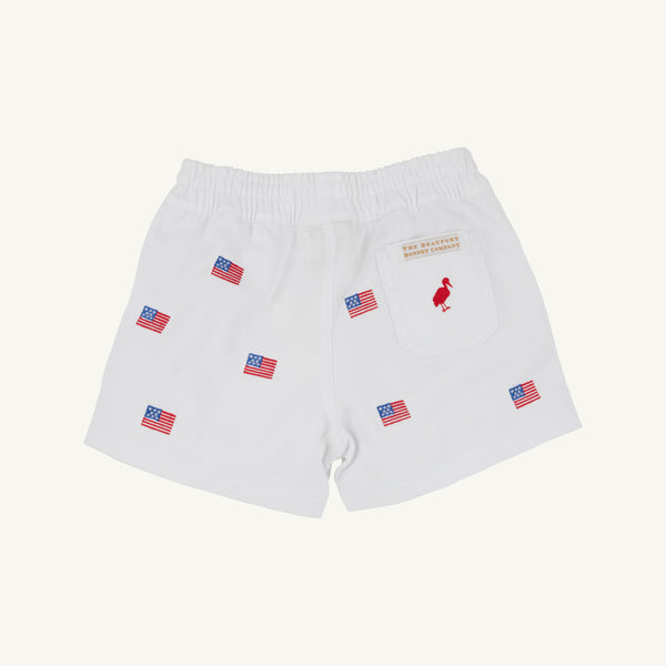 Critter Sheffield Shorts (Twill) - Worth Avenue White with American Flags