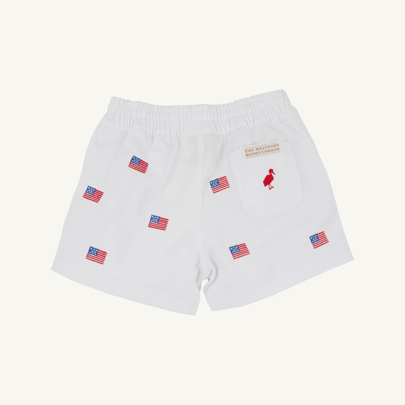 Critter Sheffield Shorts (Twill) - Worth Avenue White with American Flags