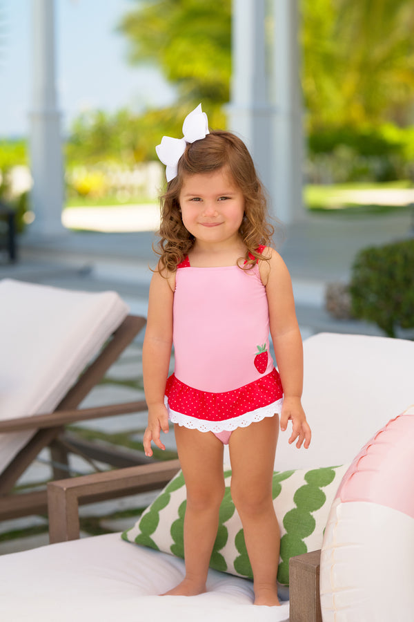 Grace Bay Bathing Suit - Hamptons Hot Pink & Richmond Red with Strawberry