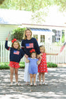 Women's Cissy Intarsia Sweater - Nantucket Navy, Worth Avenue White & Richmond Red Stripes with American Flag